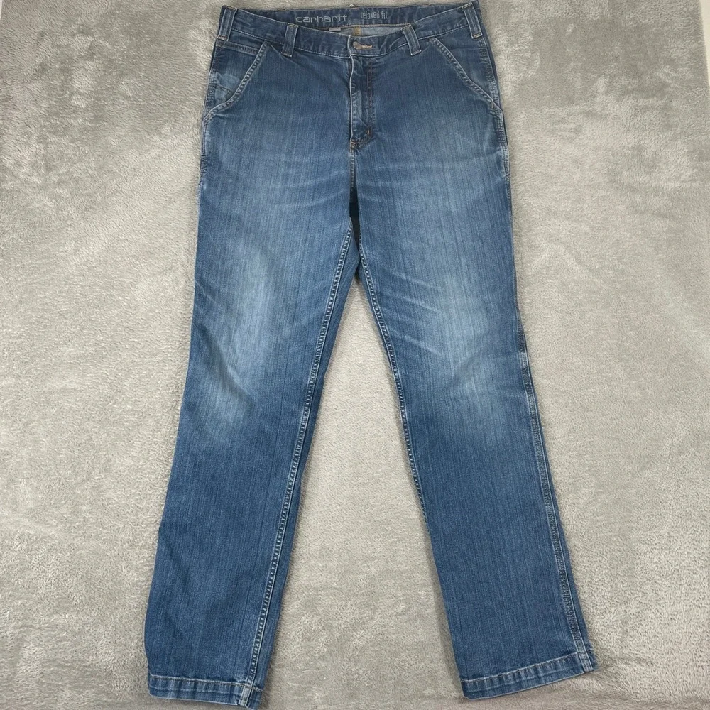 Carhartt Carpenter Jeans Mens 36x33 Blue Rugged Flex Relaxed Fit Workwear‎ Denim